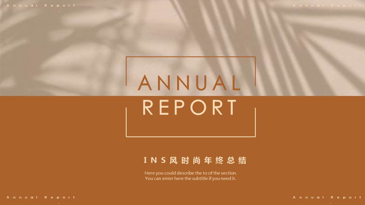橙色植物影子背景的INS风时尚年终总结汇报PPT模板下载