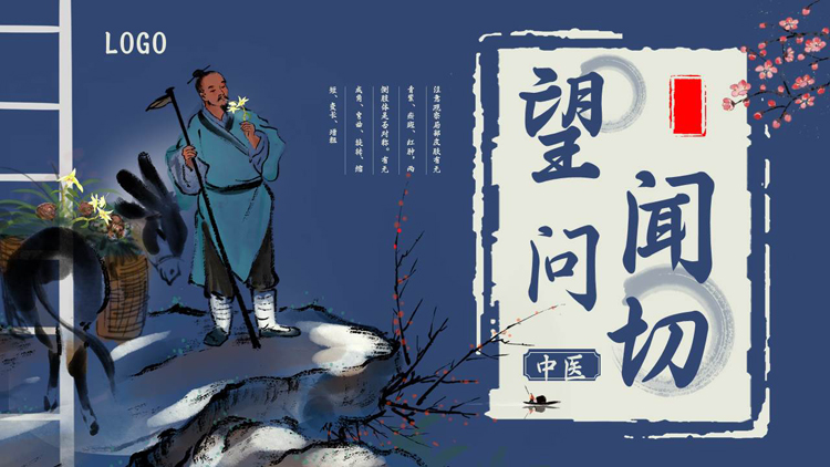 蓝色古典水墨风“望闻问切”中医四诊文化宣传PPT模板