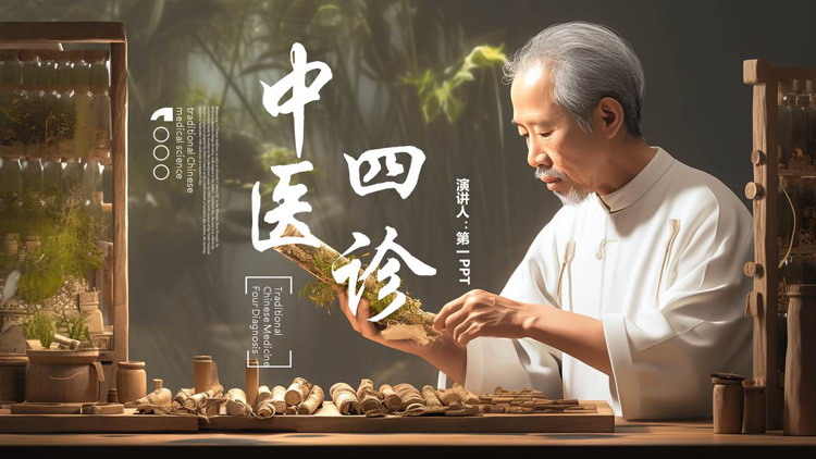老中医背景的中医四诊中医文化宣传PPT模板