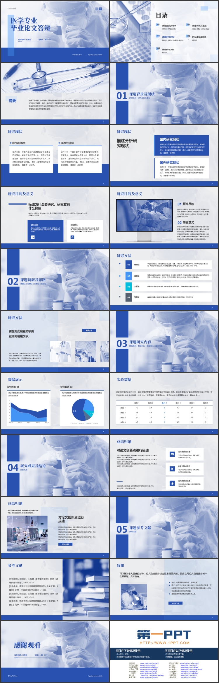 蓝色科研人员背景的医学专业毕业论文答辩PPT模板下载