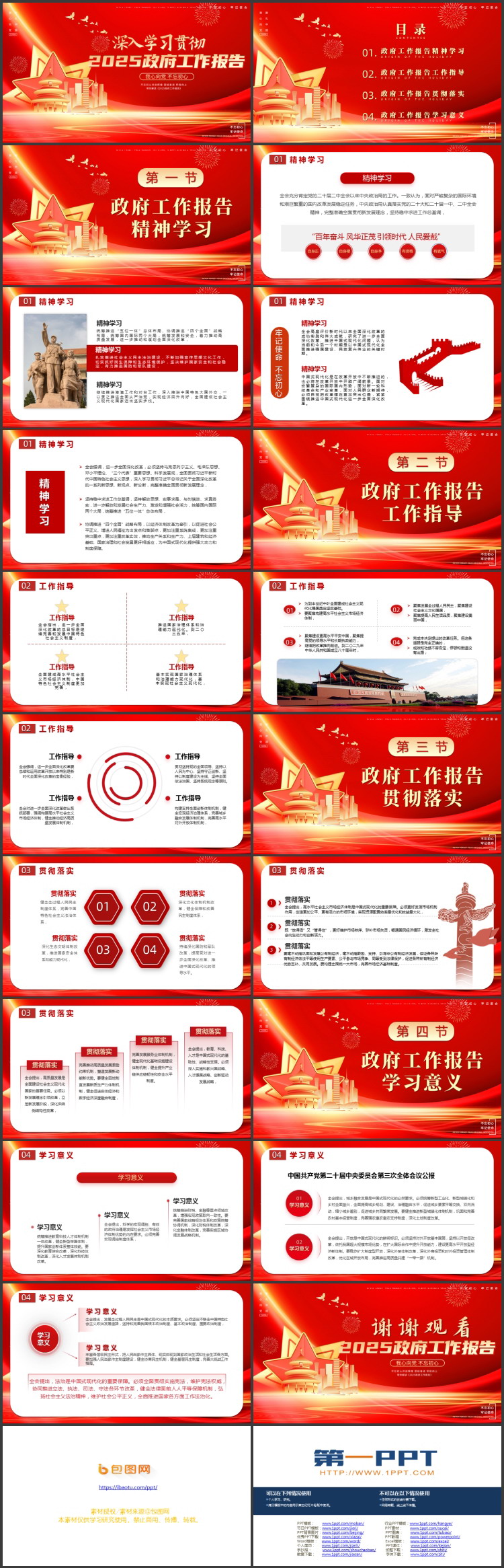 红色党政风深入学习贯彻2025政府工作报告PPT模板