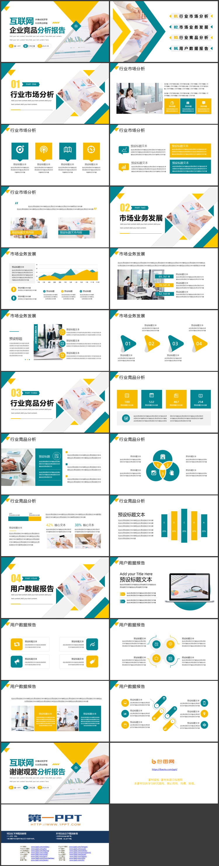 青黄配色几何风互联网企业竞品分析报告PPT模板下载