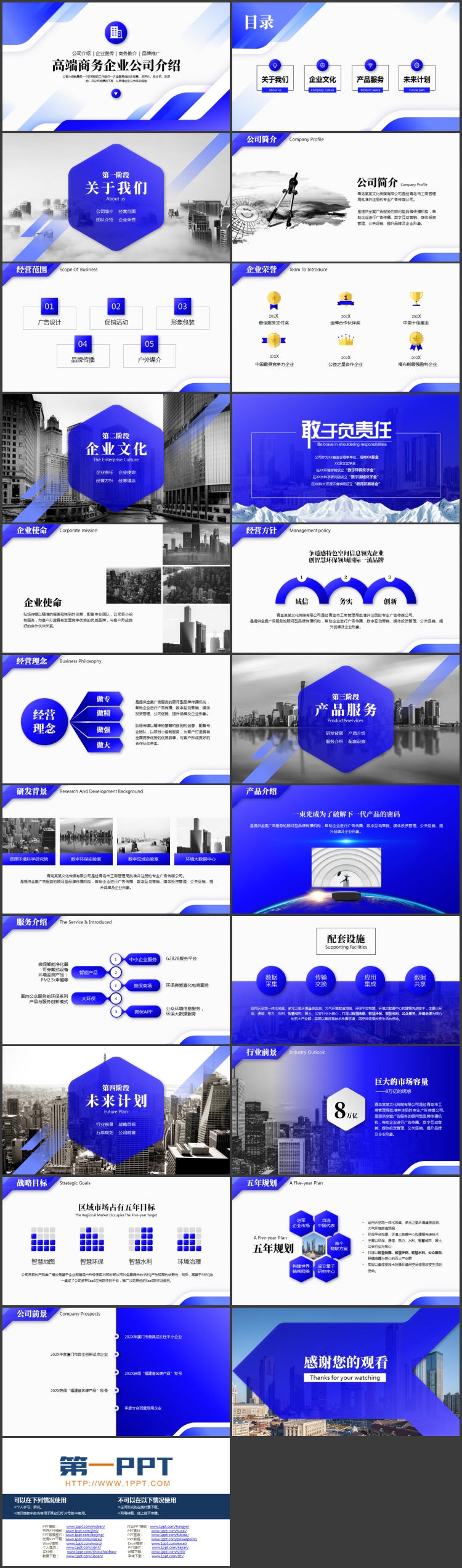 蓝色层叠曲线背景的高端商务企业公司介绍PPT模板下载