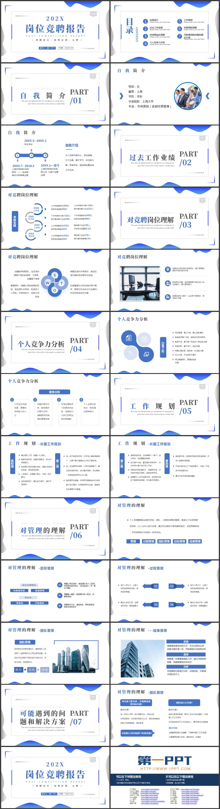 蓝色简约商务风岗位竞聘报告PPT模板下载