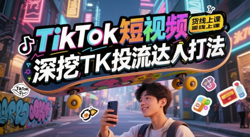 TikTok短视频带货线上课,深挖TK投流达人打法