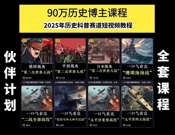 图片[1]-历史短视频赛道变现课，百集素材库应用，文案剪辑技巧，账号运营全案-优优云网创