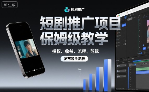 短剧推广项目保姆级教学,授权、收益、流程、剪辑,发布等全流程