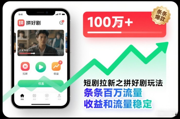 短剧拉新之拼好剧玩法,条条百万流量,收益和流量稳定