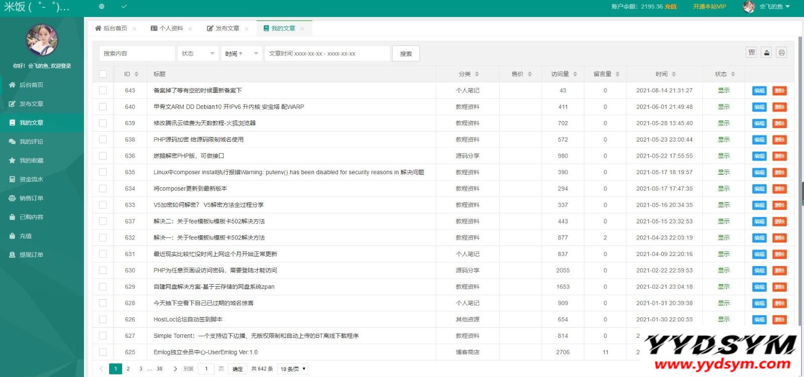 emlog独立会员中心模板源码 UserEmlog Ver:1.0