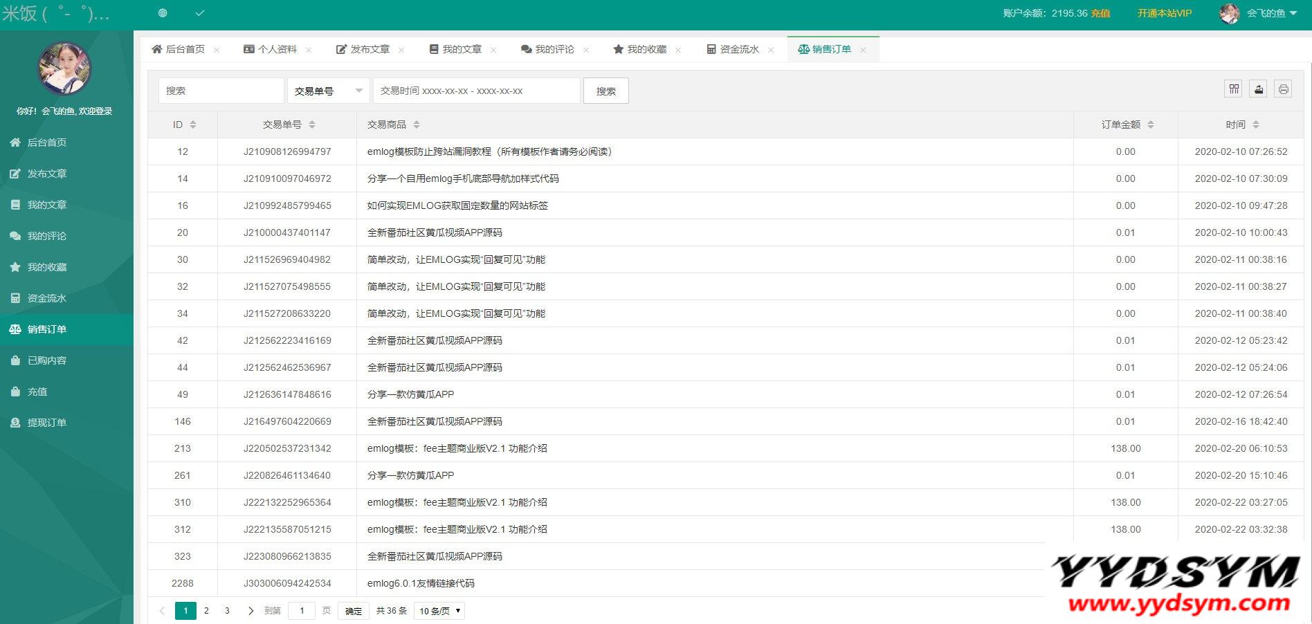 emlog独立会员中心模板源码 UserEmlog Ver:1.0